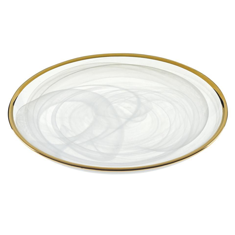 4 Pcs set of White Alabaster plates with Gold Rim 6.75 Diameter