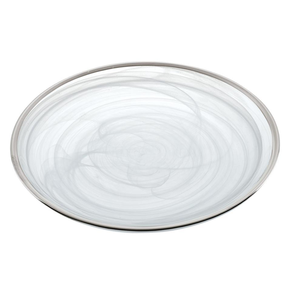 5 Pcs set of White Alabaster plates with Silver Rim 6.75 Diameter