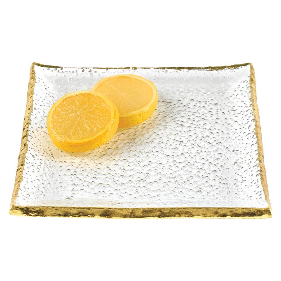 Set of 4 Gold Edge Handcrafted Glass 5 Square Plates