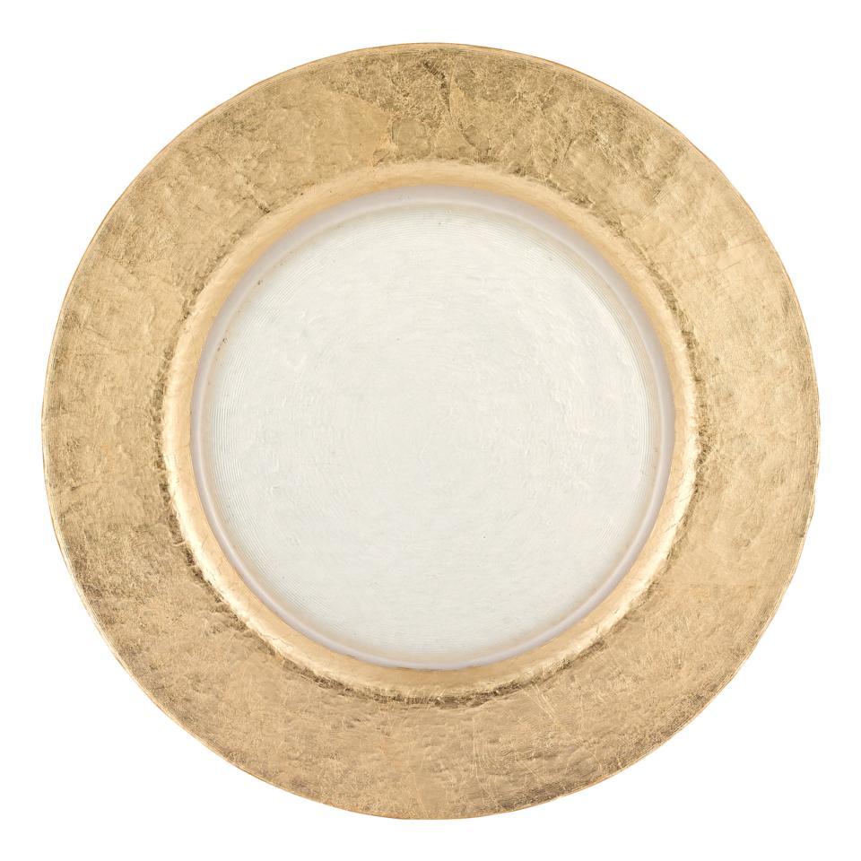 Authentic Gold Leaf Round 13” Glass Charger Plate