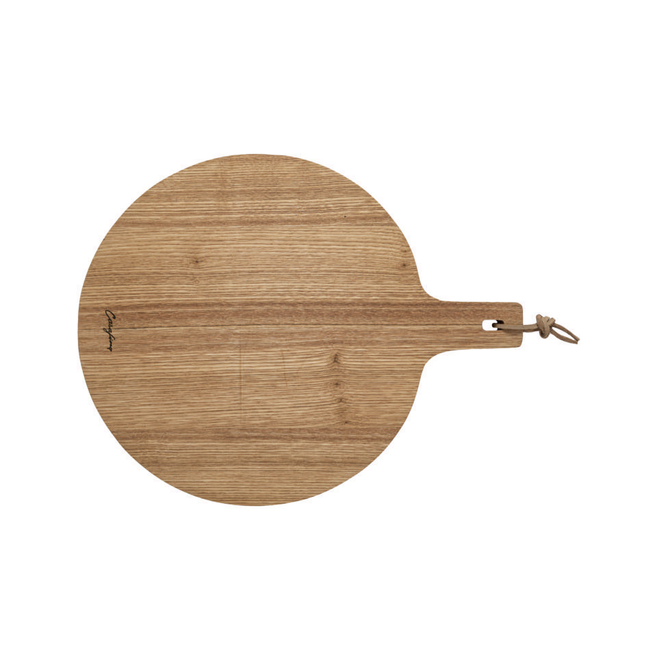 Oak Wood Round Cutting/Serving Board w/ Handle 14"