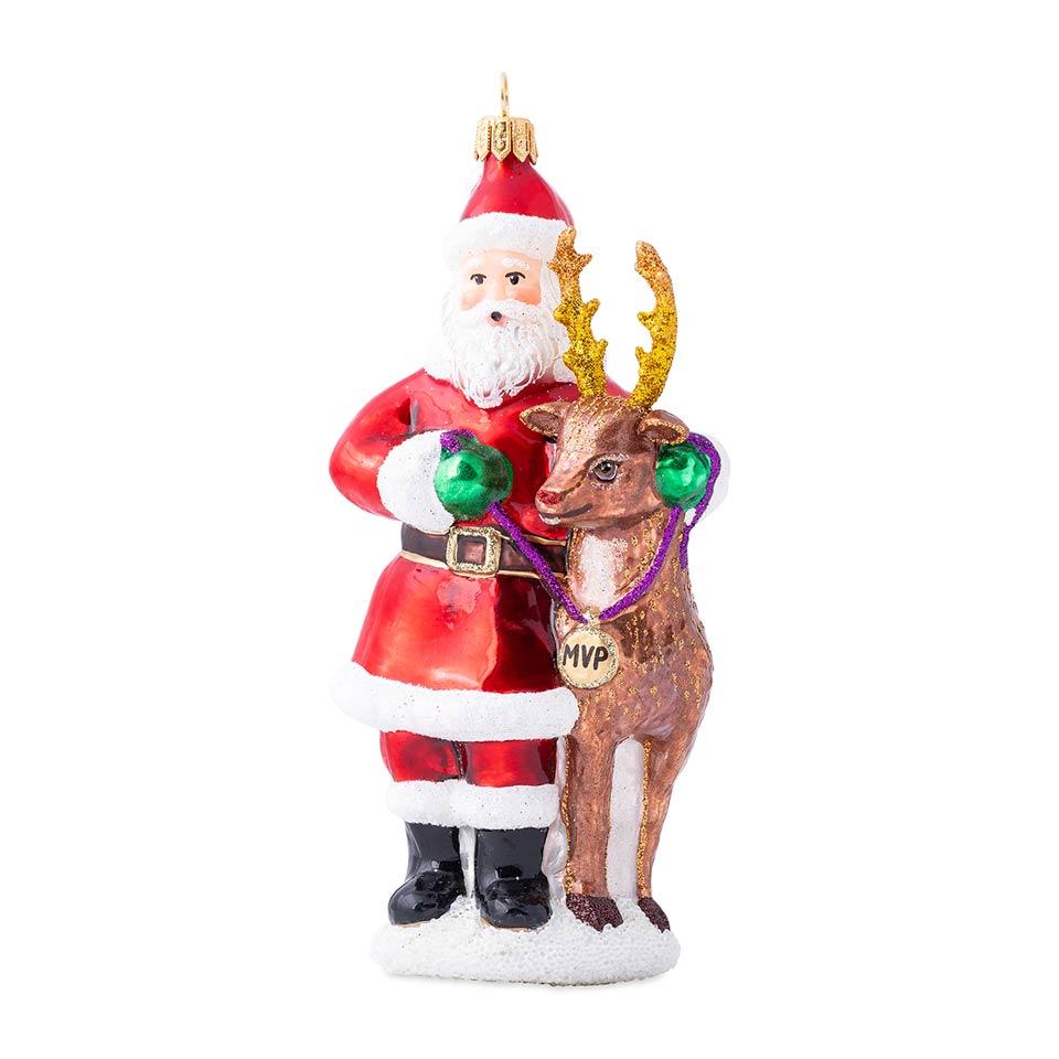 Country Estate Reindeer Games Santa and Rudolph Glass Ornament