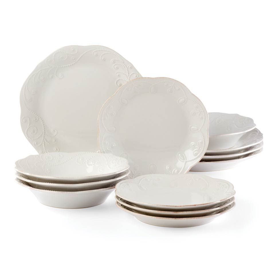 French Perle White 12Pc Set with Pasta Bowl