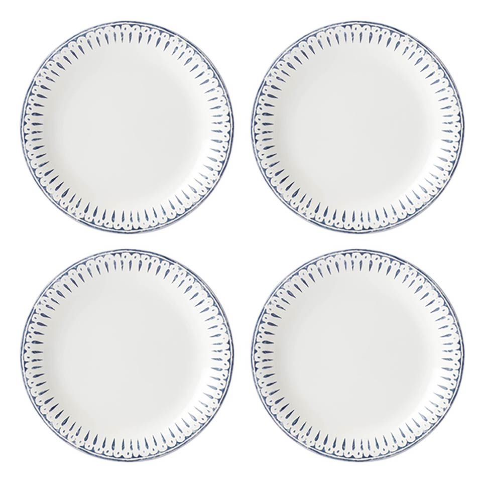 4-piece Accent Plate Set, White and Navy