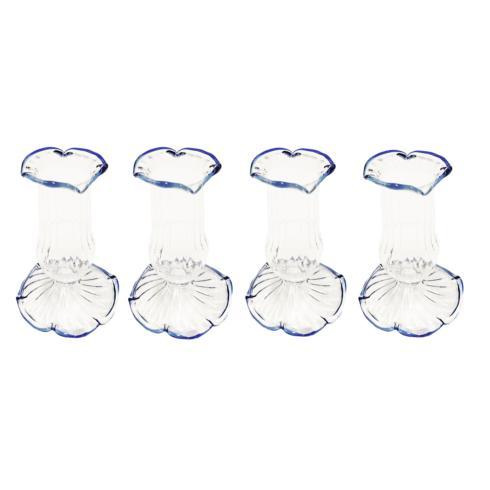 $60.00 Candleholder, Clear with Blue Trim, Set of 4