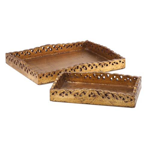 $178.00 Wooden Tray Set, Gold, Set Of 2
