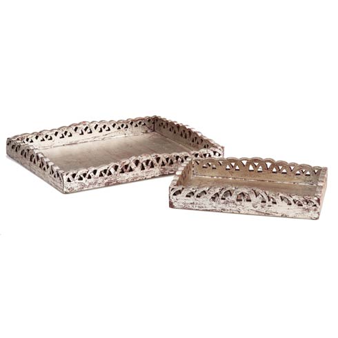 $166.00 Wooden Tray Set, Silver, Set Of 2