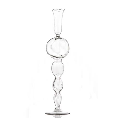  Clear Glass Candlestick, Round Ball