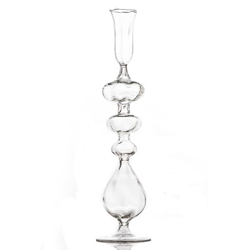  Clear Glass Candlestick, Large Ball At Base