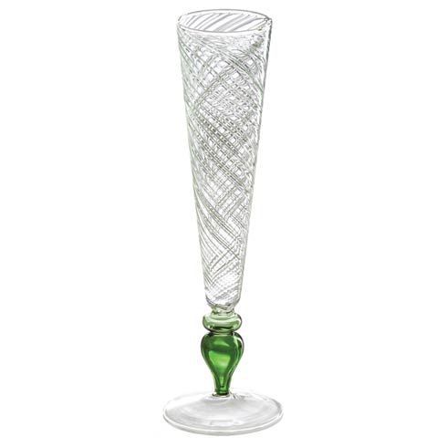 $96.00 Champagne Glass, Green Double Optic, Set Of 4
