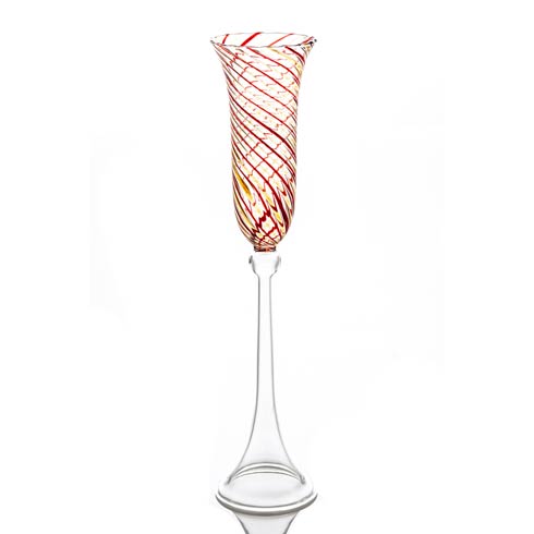 $43.00 Champagne Flute, Red/Yellow Swirl Top, Set Of 4