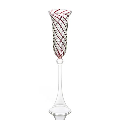 $43.00 Champagne Flute, Red Swirl Top, Set Of 4