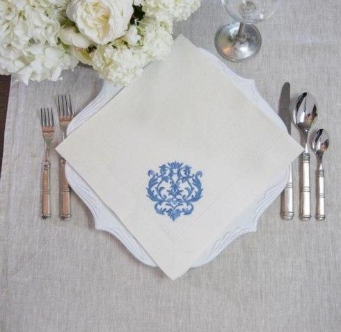 Arte Italica  Napkins by Crown Linen Designs Damask, Cream/French Blue $24.00