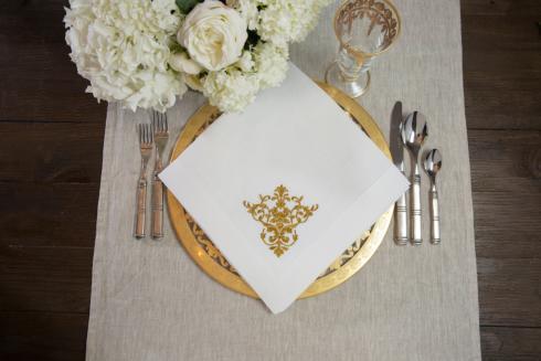 Arte Italica  Napkins by Crown Linen Designs Victorian, White/Gold $24.00