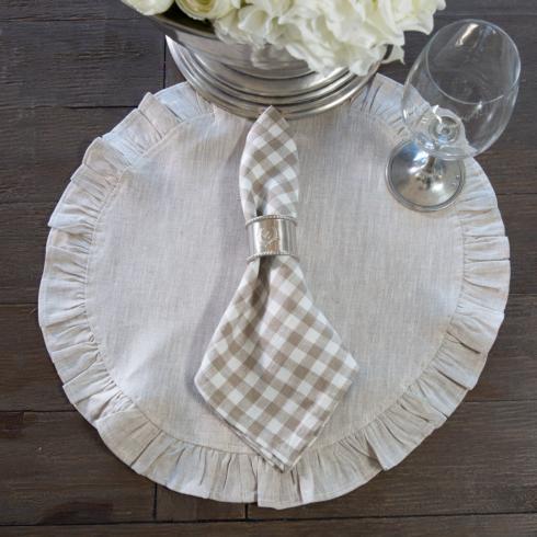 Arte Italica  Placemats by Crown Linen Designs Linen Round Ruffle, Flax $20.00