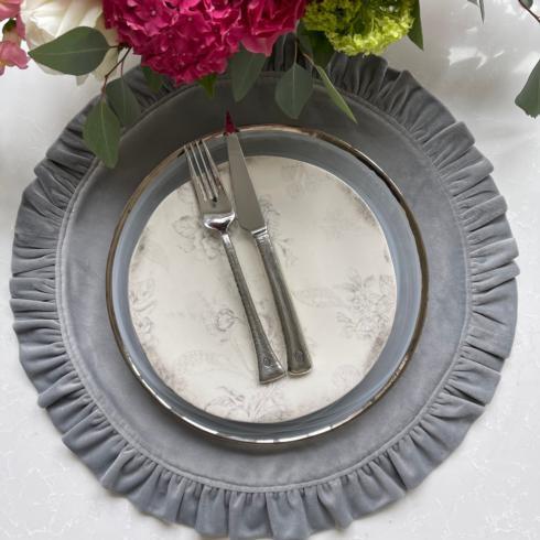 Arte Italica  Placemats by Crown Linen Designs Velvet Round Ruffle, Grey $26.00