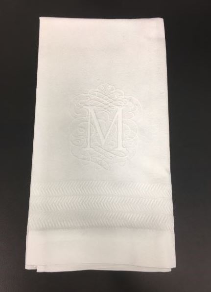 "M" White Royal Guest Towel - $22.00