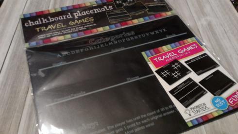 $15.50 chalkboard placemats, 9 x 12 travel games
