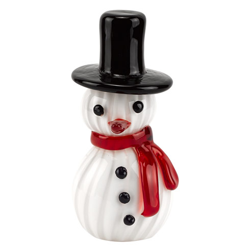 $49.95 Murano Style Artistic Glass 8" Snowman - Never has a snowman been filled with more charming personality. With his beaming smile, carrot nose and scarf, he\'ll gladly share that joy with you.