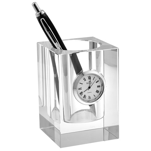 $54.95 Crystal Pencil Holder with Clock 3.5"