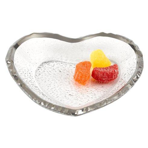 $39.95 Silver Edge Hand Painted Mouth Blown Glass 7.5" Heart Plate 