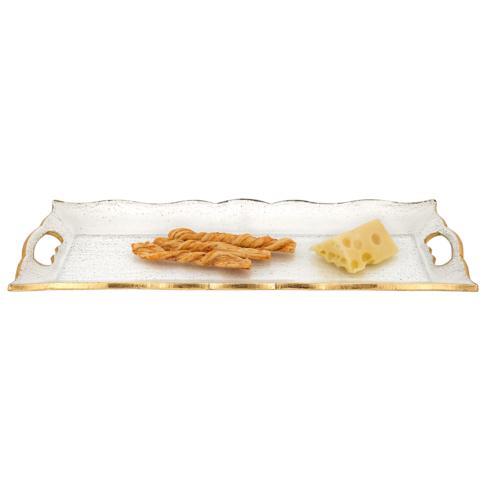 Badash  Goldedge & Silveredge Serve Ware Hand Decorated Gold Leaf Scalloped Edge 7 x 20" Tray With Cut Out Handles $69.95