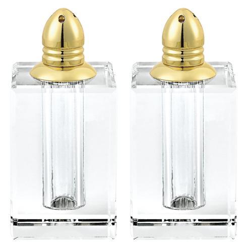 $59.95 Gold Hand Made Lead Free Crystal Pair of Salt &amp; Pepper Shakers H3.5"