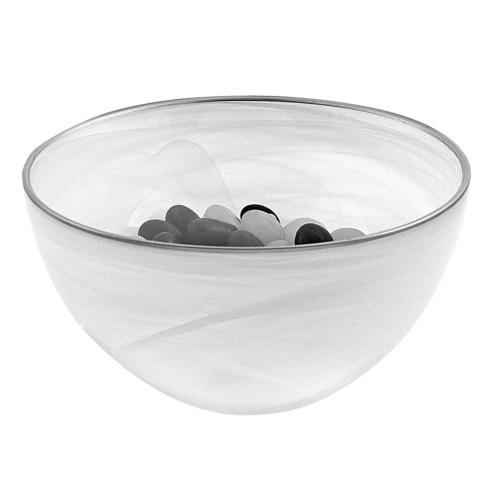 $16.95 White Alabaster 6" Glass Bowl With Silver Rim