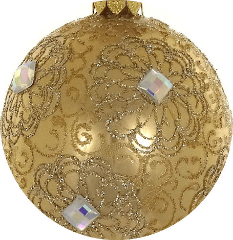 $24.95 Gold &amp; Clear European Mouth Blown &amp; Hand Decorated 3.25" Round Ornament