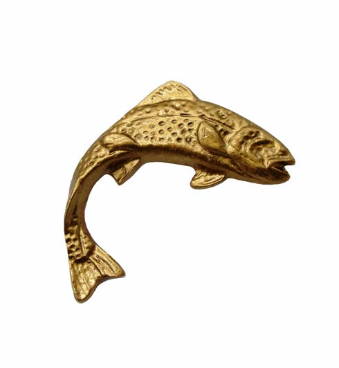 $18.00 Jumping Trout Right Facing Lux Gold Cabinet Knob