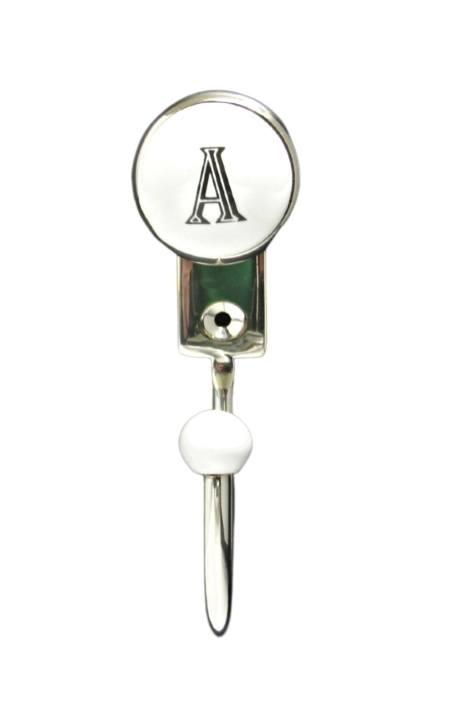 White Porcelain Letter A Wall Hook Shiny Nickel - $18.00