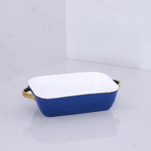 Small Rectangular Baker with Gold Handles (Blue) image
