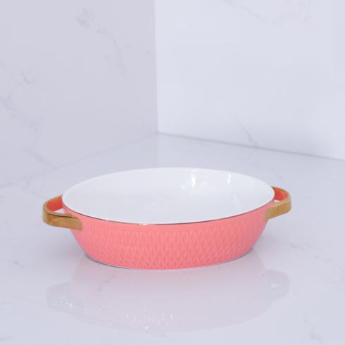 $45.00 Small Oval Baker with Gold Handles (Salmon)