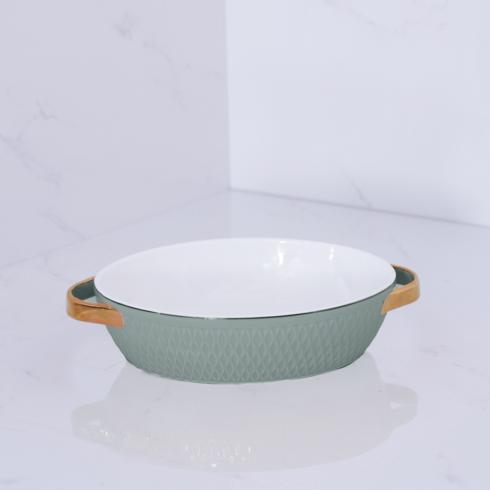 Beatriz Ball  Ceramic Small Oval Baker with Gold Handles (Sage) $45.00
