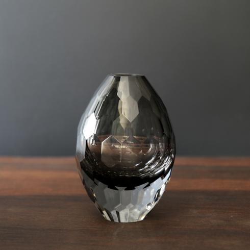 GLASS faceted teardrop bud vase smoke grey image
