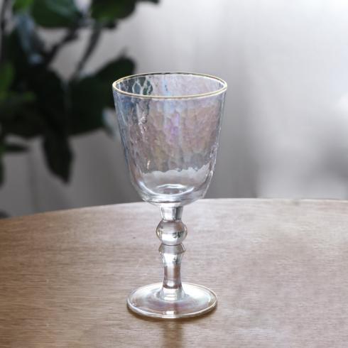 $126.00 GLASS Mother of Pearl All Purpose Glass with Gold Rim Set of 4 (Clear and Gold)
