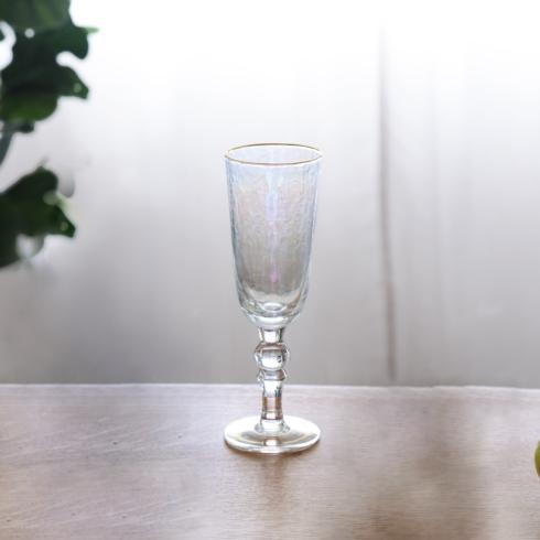 $114.00 GLASS Mother of Pearl Flute with Gold Rim Set of 4 (Clear and Gold)