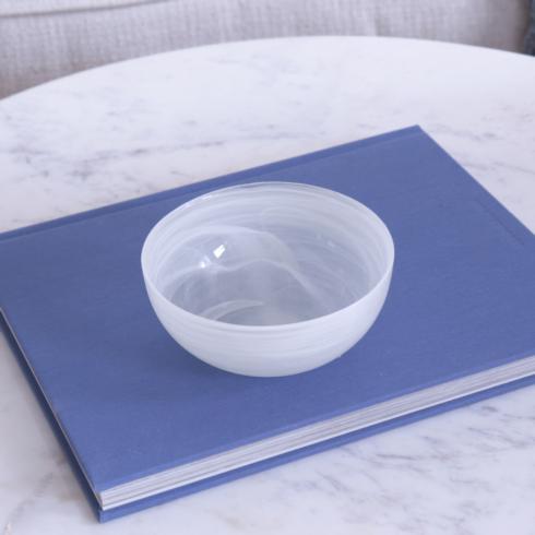 $30.00 Small Round Swirl Bowl (Clear and White)
