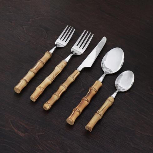 VIDA Bamboo Cutlery Set of 5 (Silver and Natural) - $84.00
