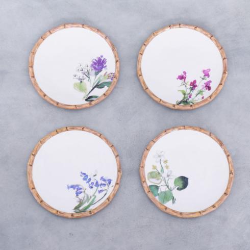 $59.00 Bamboo Floral Salad Plates Set of 4 (White and Multi)