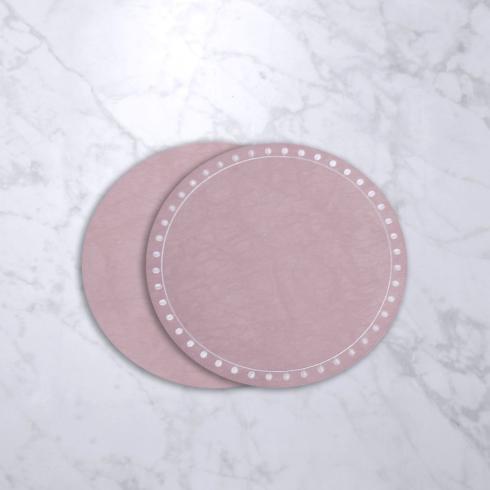 $63.00 Round Embroidered Dots 15.5" Round Placemats Set of 4 (Pink and White)