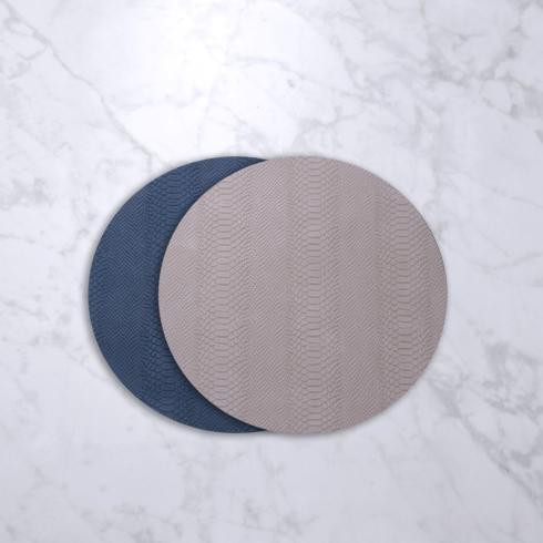 $50.00 Croc Reversible 15.5" Round Placemats Set of 4 (Blue and Taupe)