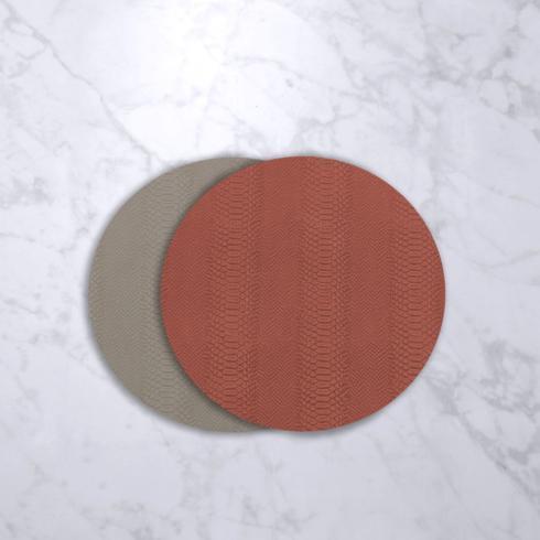 $50.00 Croc Reversible 15.5" Round Placemats Set of 4 (Salmon and Taupe)