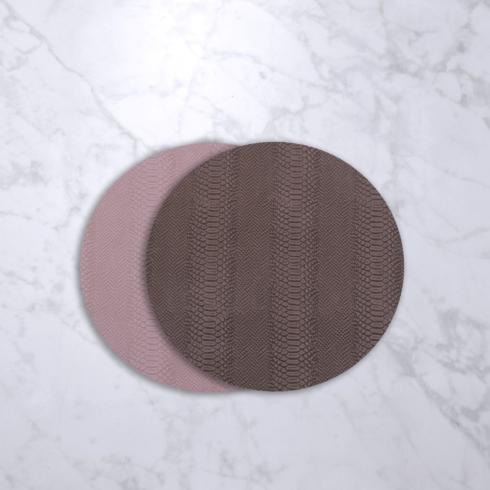 $50.00 Croc Reversible 15.5" Round Placemats Set of 4 (Pink and Brown)