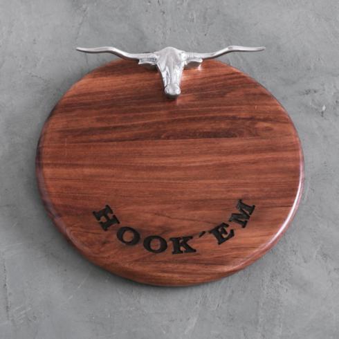 Beatriz Ball  Wood Western Longhorn 12" Round Engraved Cutting Board " HOOK EM" $106.00