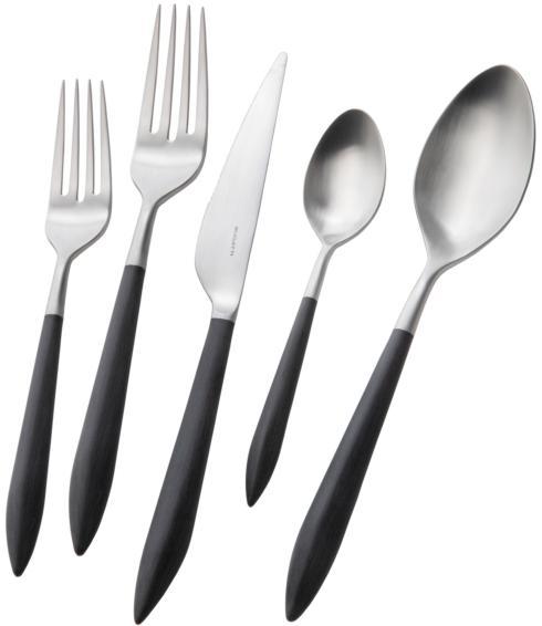 $190.00 Ares Brushed black handle 5 Piece Place Setting
