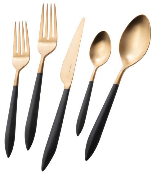 $287.00 Ares brushed GOLD PVD black  5 piece place setting