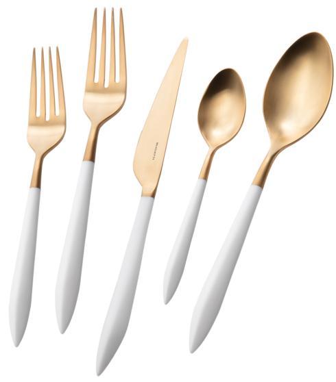 $260.00 Ares brushed GOLD PVD white  5 piece place setting