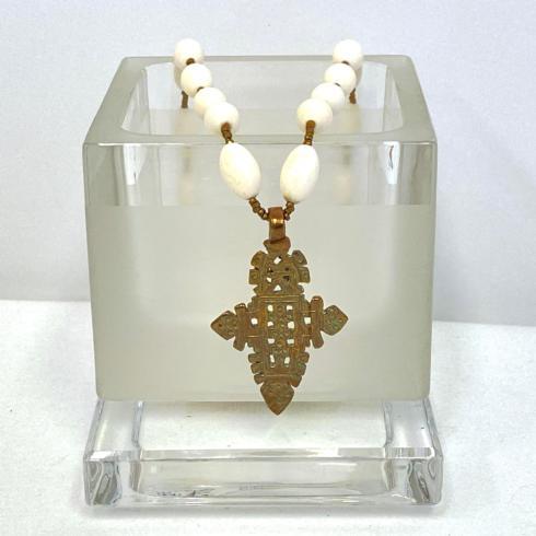 $174.00 Coptic Cross with Bone &amp; Heishi Beads Necklace