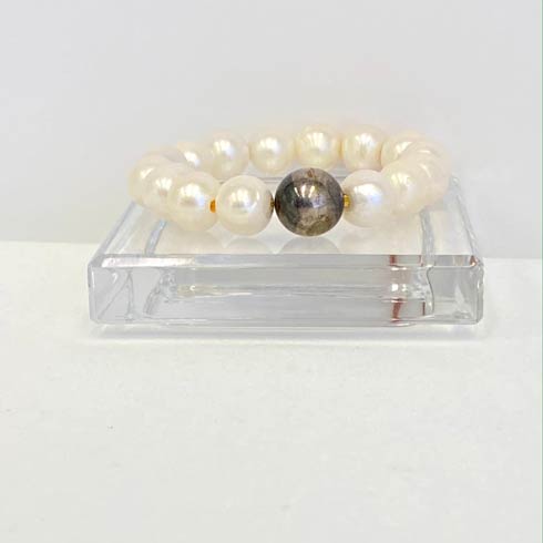 $68.00 Large Pearl with Sterling Silver Navajo Pearl Bracelet